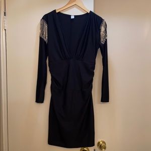 Black Dress with Rhinestone fringe on the sleeves